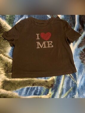 Girls Black 'I ♥ Me' Short Sleeve Graphic Tee